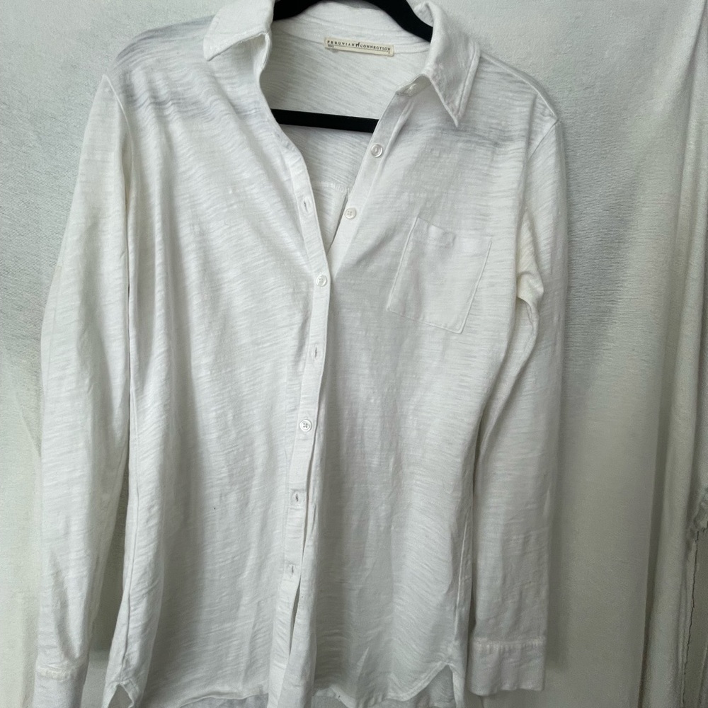 Peruvian Connection Knit Button Front Top White M… - image 5